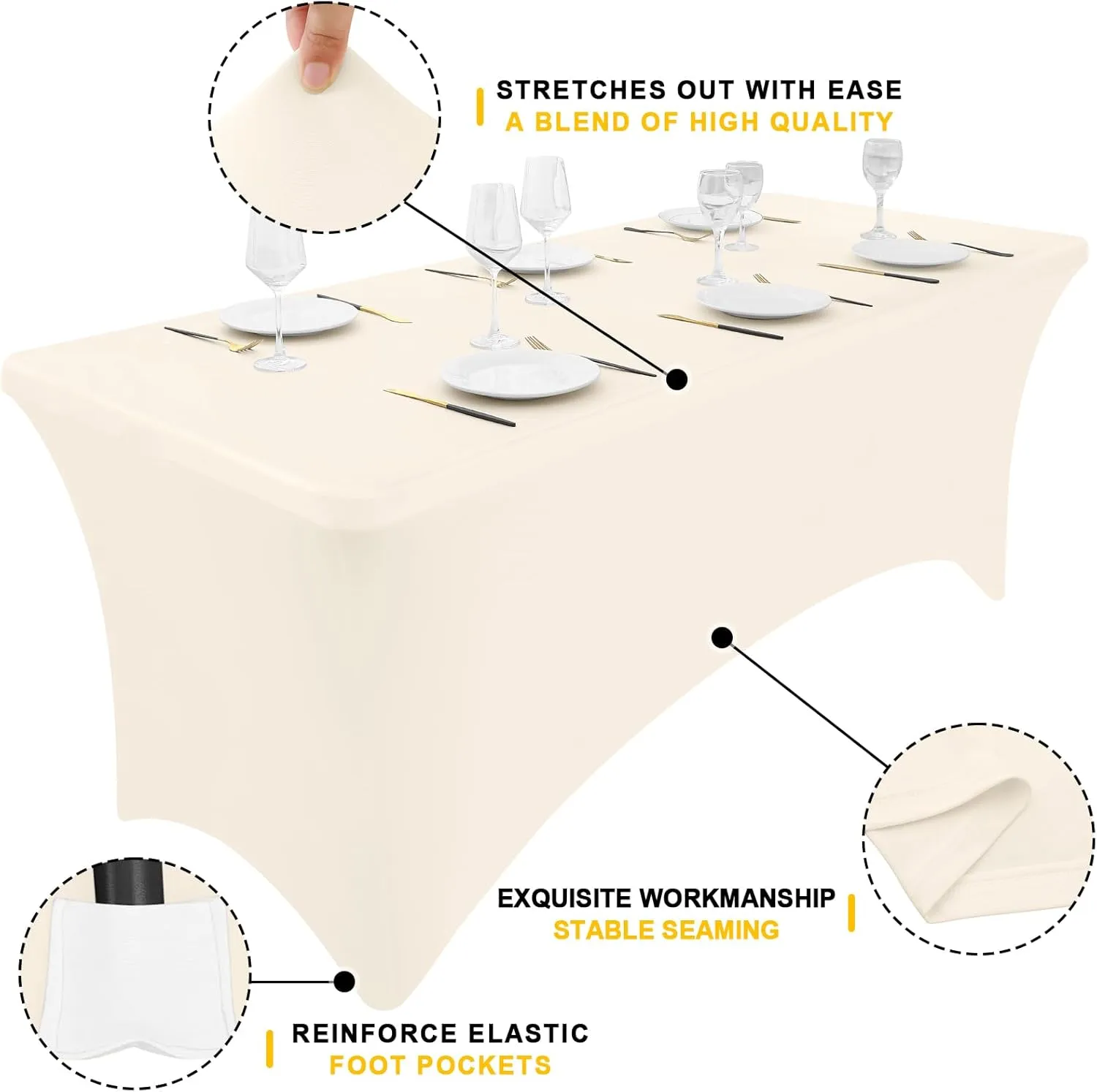 Smiry 2 Pack Spandex Table Cloth 6FT, Elastic Fitted Stretch Tablecloths for Rectangle Tables, Washable Table Cover for Outdoor, Wedding, Banquet & Parties (Beige, 72Lx30Wx30H Inch)