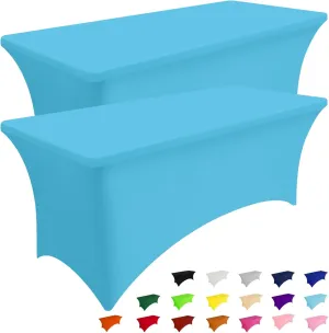 Smiry 2 Pack Spandex Table Cloth 6FT, Elastic Fitted Stretch Tablecloths for Rectangle Tables, Washable Table Cover for Outdoor, Wedding, Banquet & Parties (Blue Mist, 72Lx30Wx30H Inch)