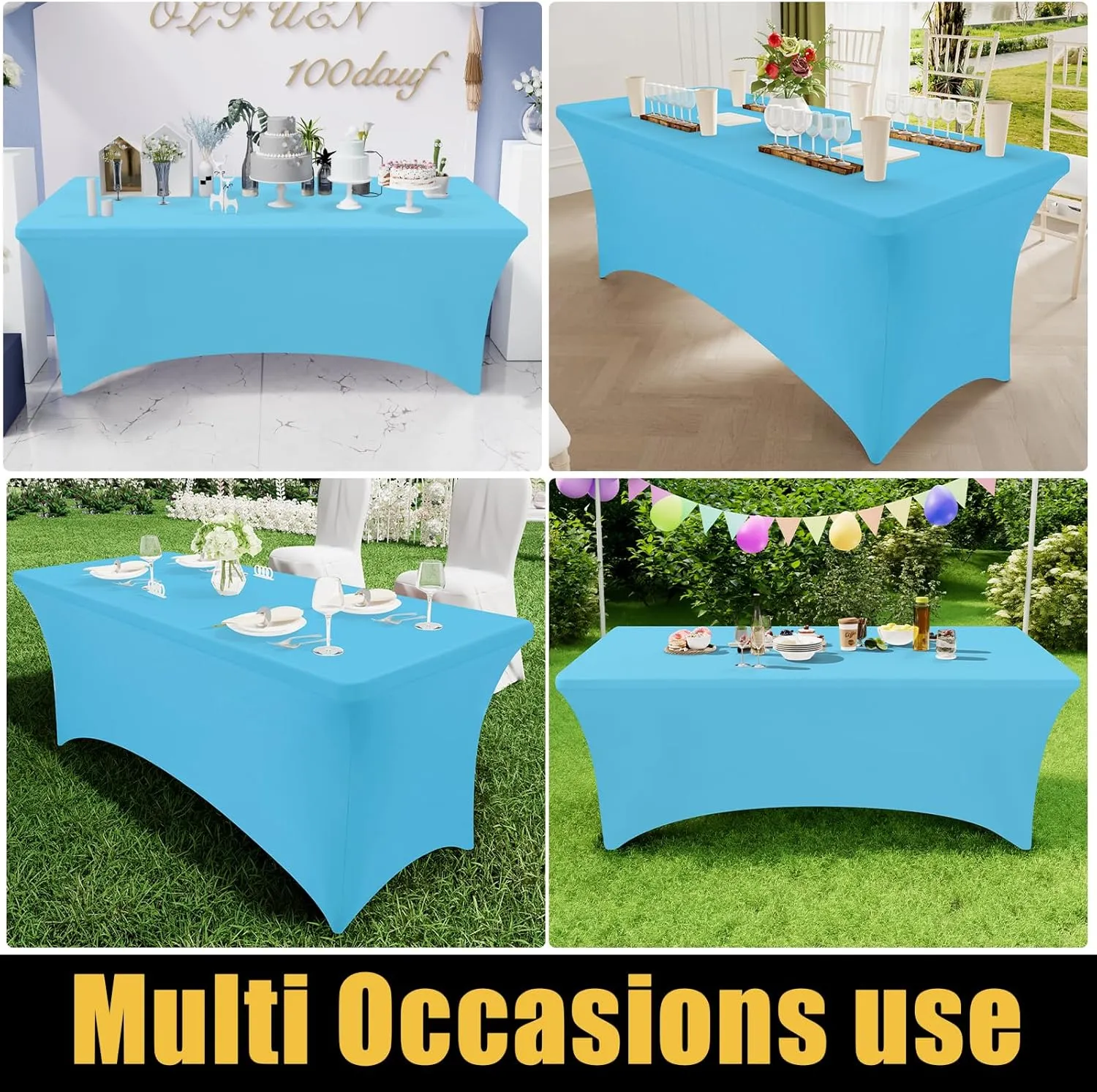 Smiry 2 Pack Spandex Table Cloth 6FT, Elastic Fitted Stretch Tablecloths for Rectangle Tables, Washable Table Cover for Outdoor, Wedding, Banquet & Parties (Blue Mist, 72Lx30Wx30H Inch)