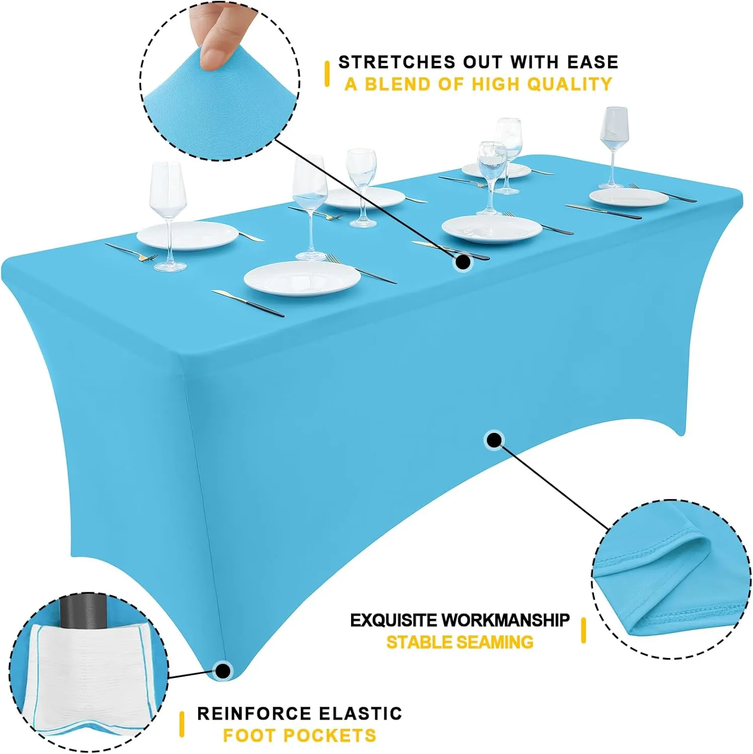 Smiry 2 Pack Spandex Table Cloth 6FT, Elastic Fitted Stretch Tablecloths for Rectangle Tables, Washable Table Cover for Outdoor, Wedding, Banquet & Parties (Blue Mist, 72Lx30Wx30H Inch)