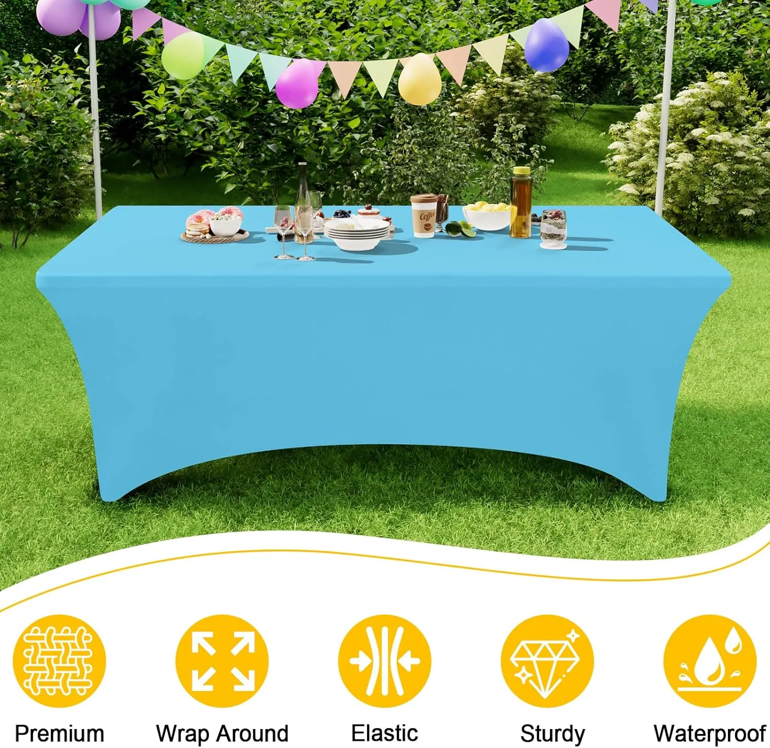 Smiry 2 Pack Spandex Table Cloth 6FT, Elastic Fitted Stretch Tablecloths for Rectangle Tables, Washable Table Cover for Outdoor, Wedding, Banquet & Parties (Blue Mist, 72Lx30Wx30H Inch)