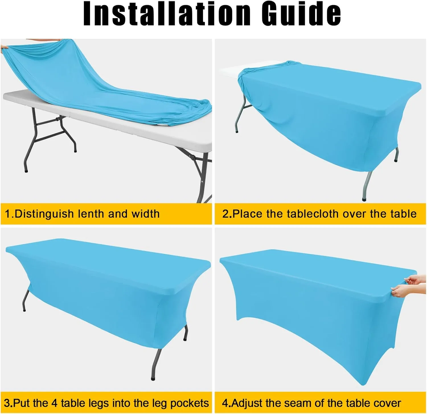 Smiry 2 Pack Spandex Table Cloth 6FT, Elastic Fitted Stretch Tablecloths for Rectangle Tables, Washable Table Cover for Outdoor, Wedding, Banquet & Parties (Blue Mist, 72Lx30Wx30H Inch)