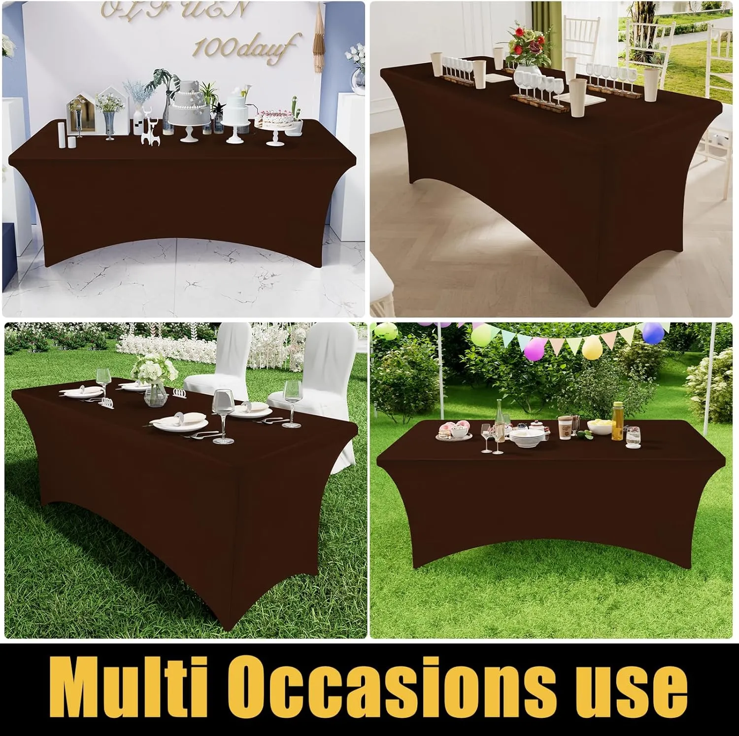 Smiry 2 Pack Spandex Table Cloth 6FT, Elastic Fitted Stretch Tablecloths for Rectangle Tables, Washable Table Cover for Outdoor, Wedding, Banquet & Parties (Coffee, 72Lx30Wx30H Inch)