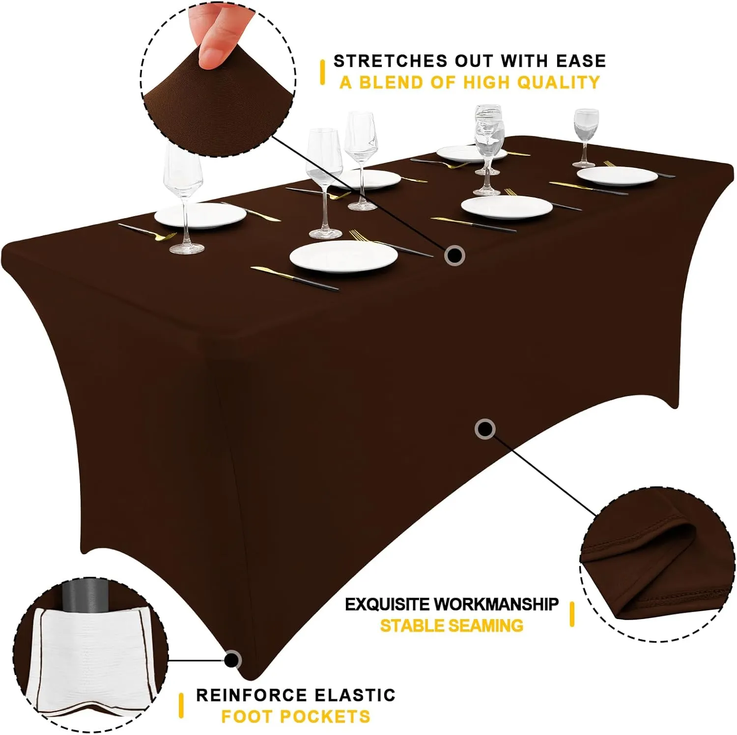 Smiry 2 Pack Spandex Table Cloth 6FT, Elastic Fitted Stretch Tablecloths for Rectangle Tables, Washable Table Cover for Outdoor, Wedding, Banquet & Parties (Coffee, 72Lx30Wx30H Inch)