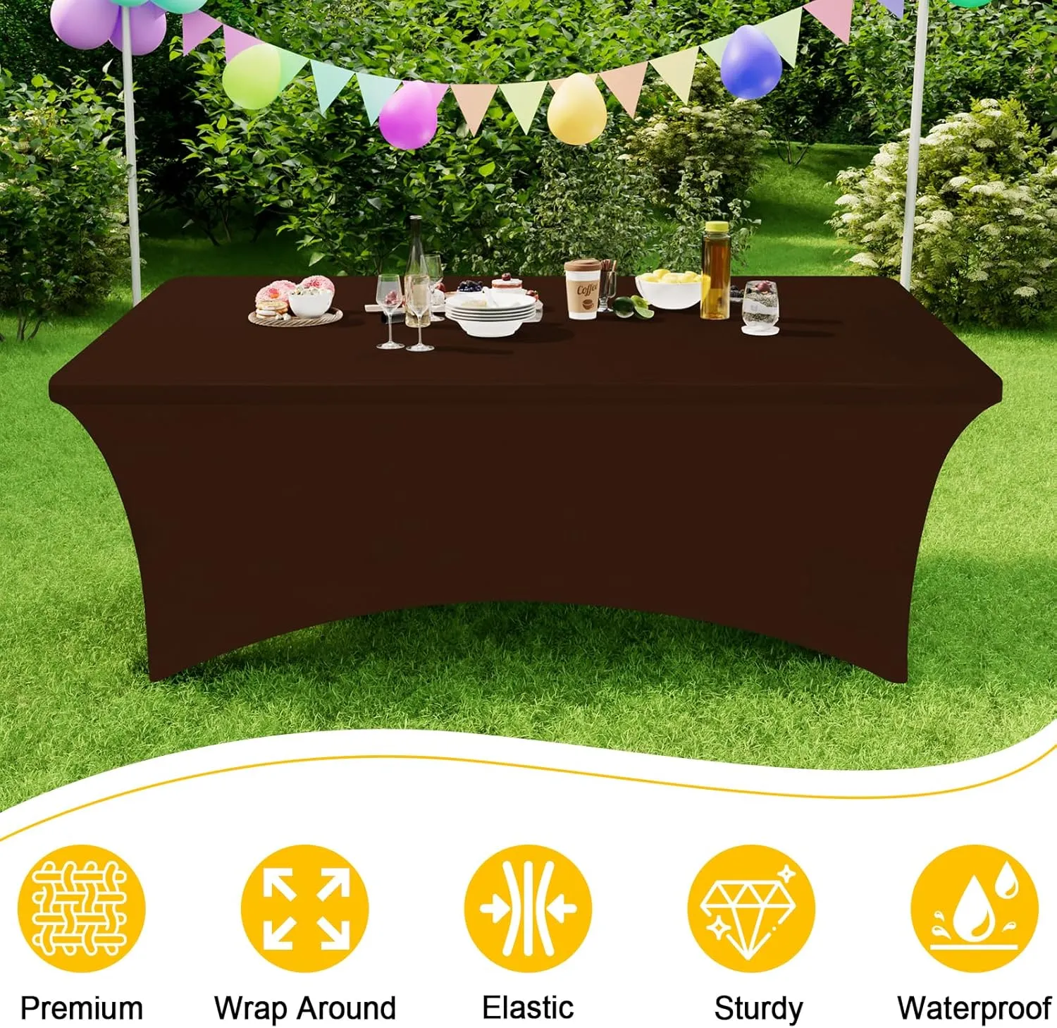Smiry 2 Pack Spandex Table Cloth 6FT, Elastic Fitted Stretch Tablecloths for Rectangle Tables, Washable Table Cover for Outdoor, Wedding, Banquet & Parties (Coffee, 72Lx30Wx30H Inch)