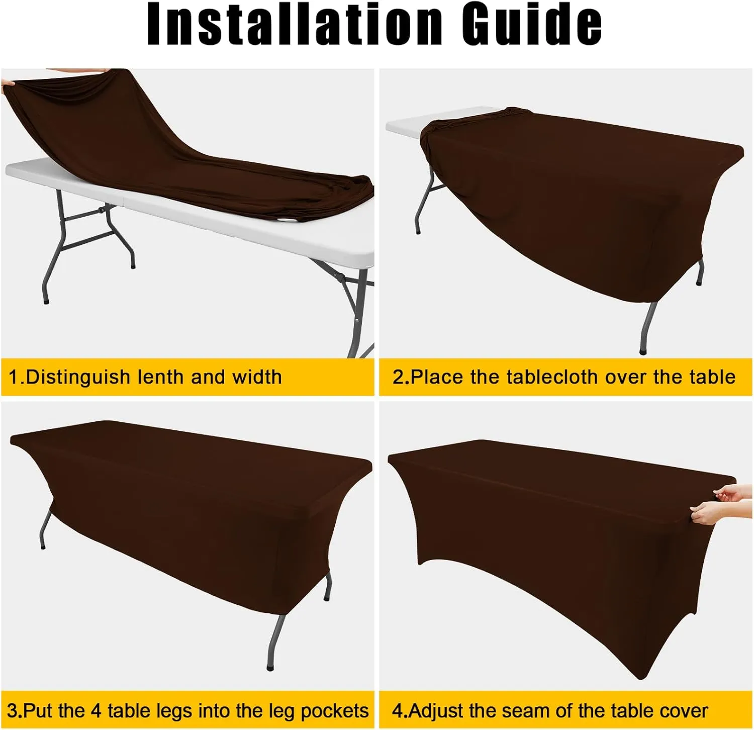 Smiry 2 Pack Spandex Table Cloth 6FT, Elastic Fitted Stretch Tablecloths for Rectangle Tables, Washable Table Cover for Outdoor, Wedding, Banquet & Parties (Coffee, 72Lx30Wx30H Inch)