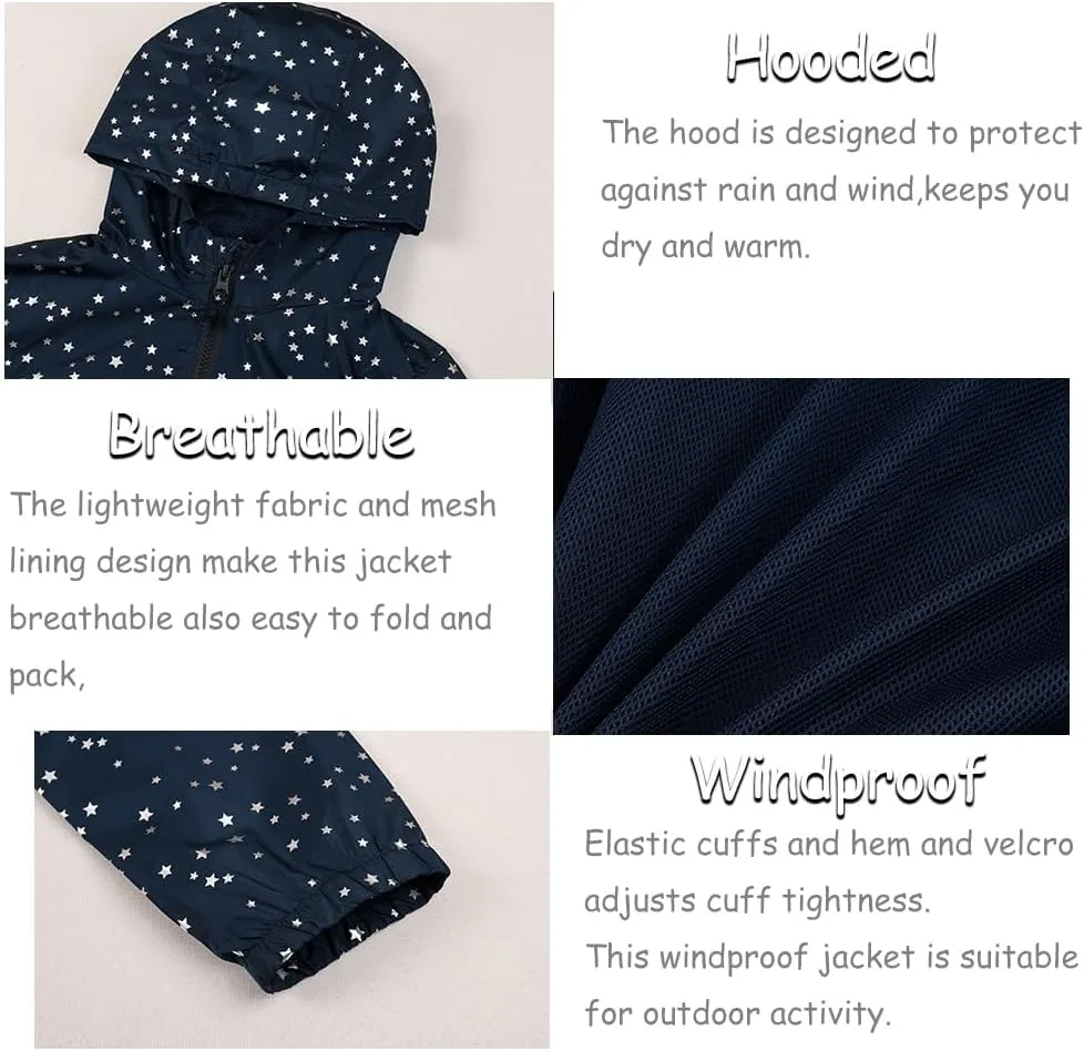 SNOW DREAMS Girls Waterproof Rain Jacket Windbreaker Lightweight Coat Kids Raincoat Outerwear