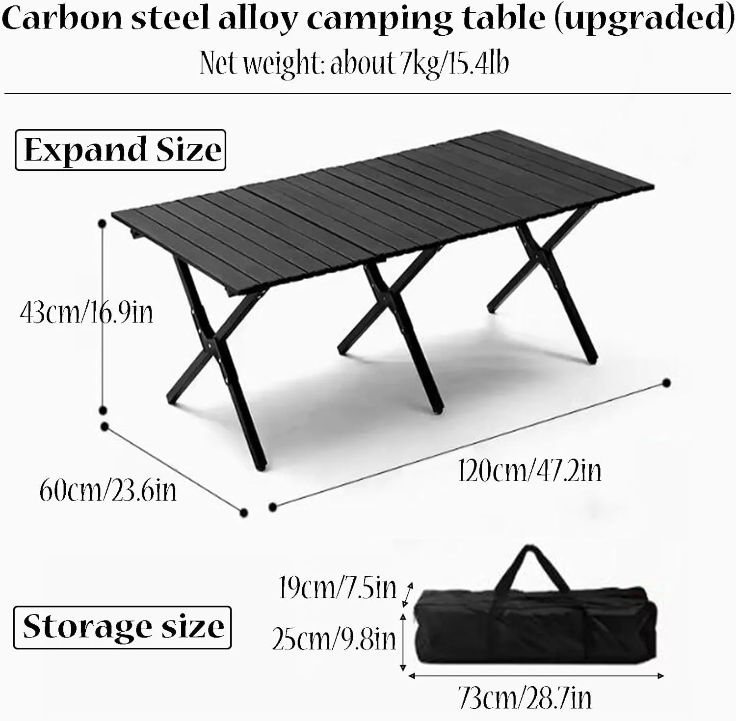SOBOUR Camping Table Camping Folding Table Foldable Picnic Table Portable Roll Up Desktop Easy to Assembly for Indoor & Outdoor