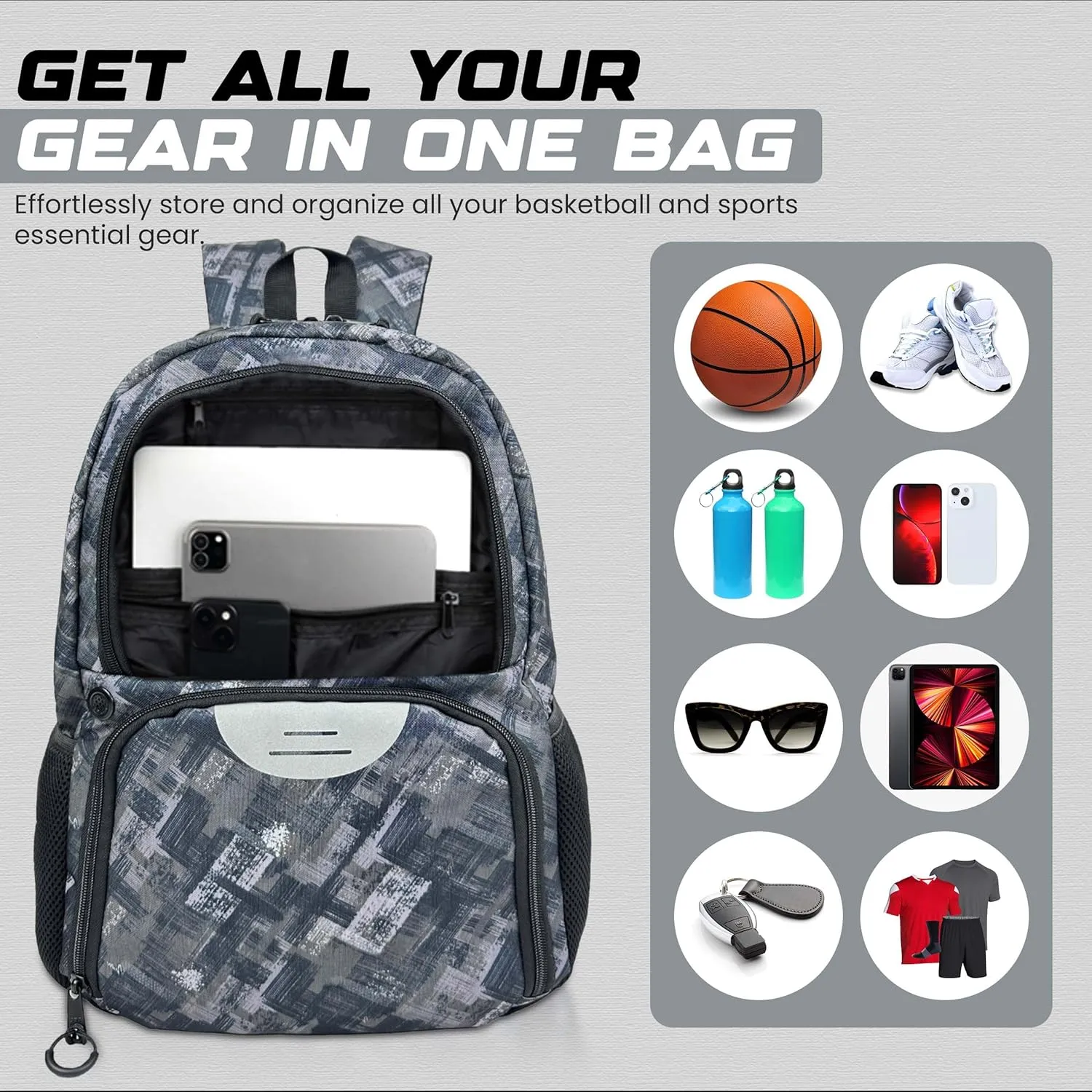 Soccer & Basketball Sports Bag with Ball Pump - Basketball Backpack with Separate Ball & Shoes Holder Compartment, Soccer Basketball Football & Volleyball Bag with Large Capacity