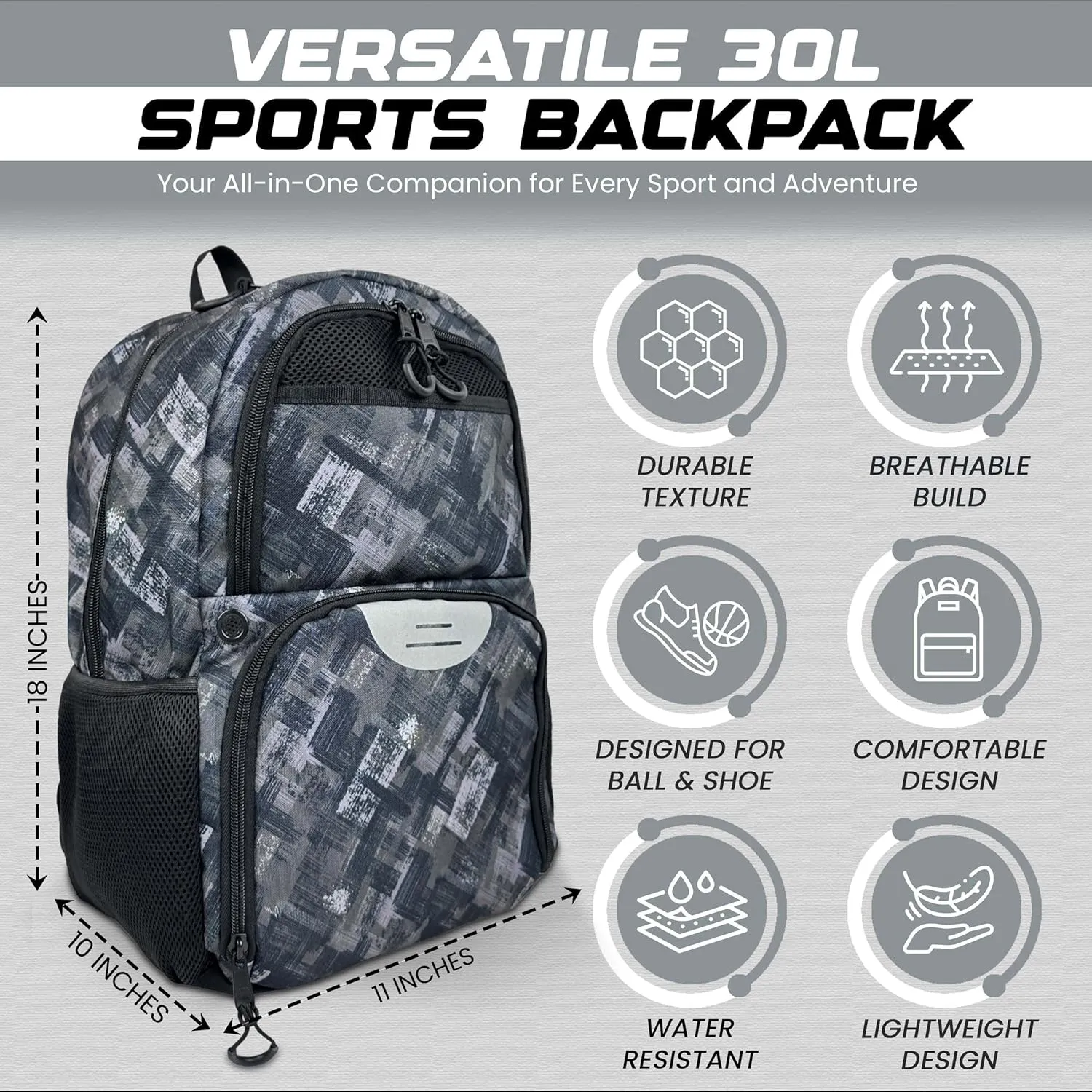 Soccer & Basketball Sports Bag with Ball Pump - Basketball Backpack with Separate Ball & Shoes Holder Compartment, Soccer Basketball Football & Volleyball Bag with Large Capacity