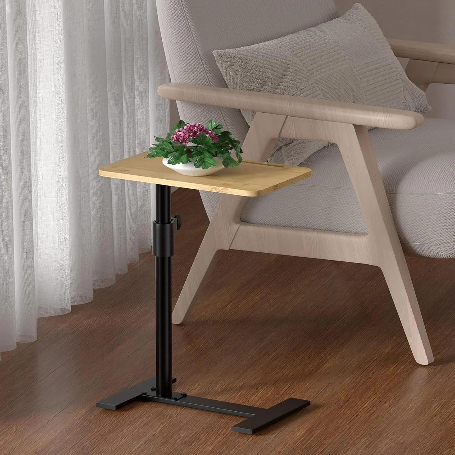 Sofa Armrest Tray Table - 360° Swivel TV Trays - Height Adjustable Side Table for Bed or Chair with Phone & Tablet Slots - End Tables for Small Spaces (Standard, Fair)