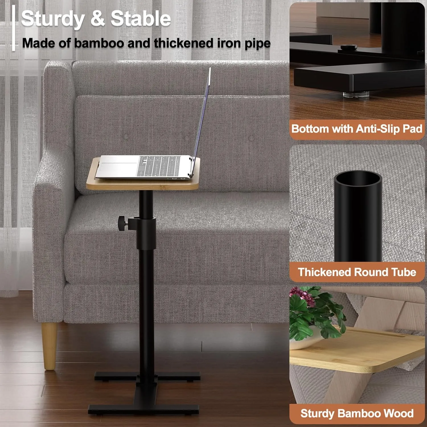 Sofa Armrest Tray Table - 360° Swivel TV Trays - Height Adjustable Side Table for Bed or Chair with Phone & Tablet Slots - End Tables for Small Spaces (Standard, Fair)