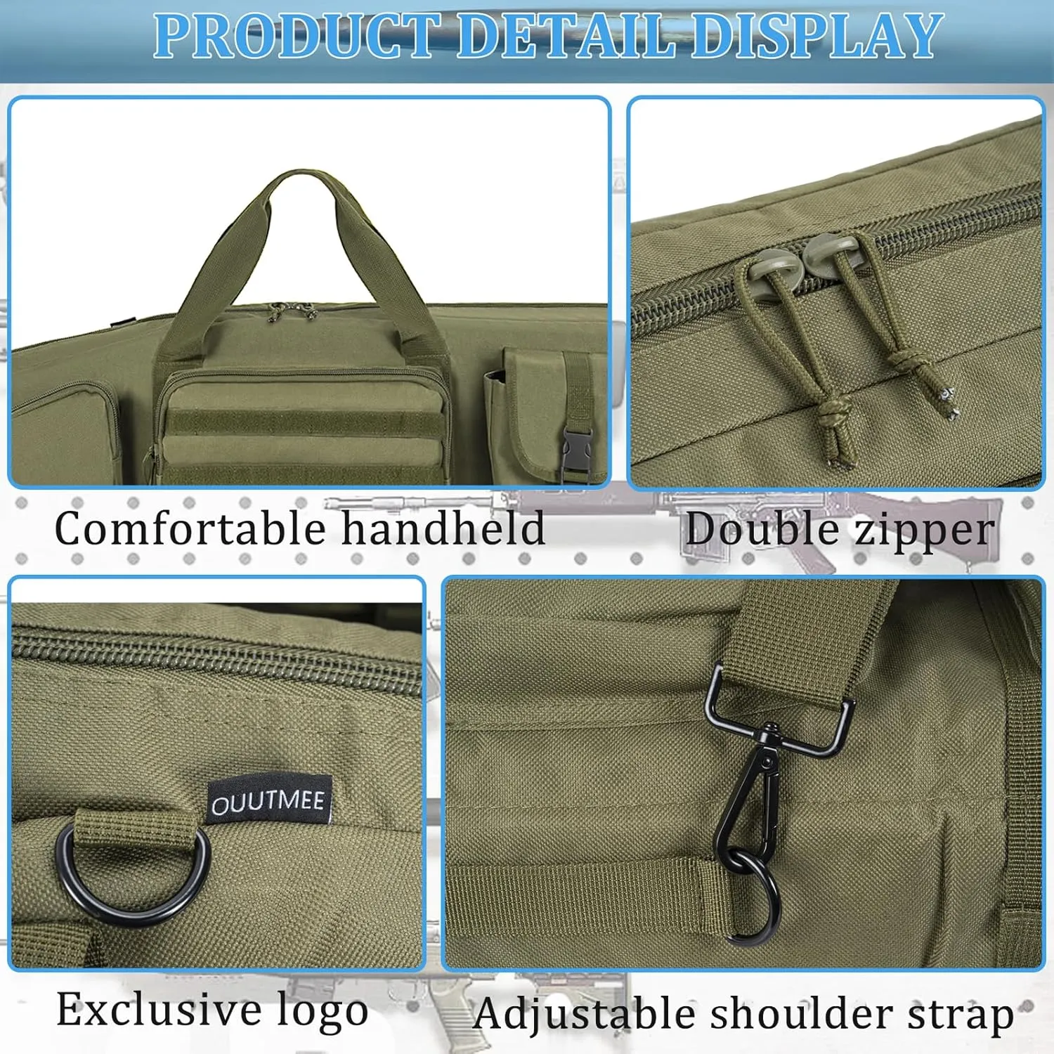 Soft Double Shotgun Rifle Case 38"/42"/46"/52" Long Rifle Bag for Hunting Shooting Range, Firearm Transportation, With Multiple Magazine Holder Pouches