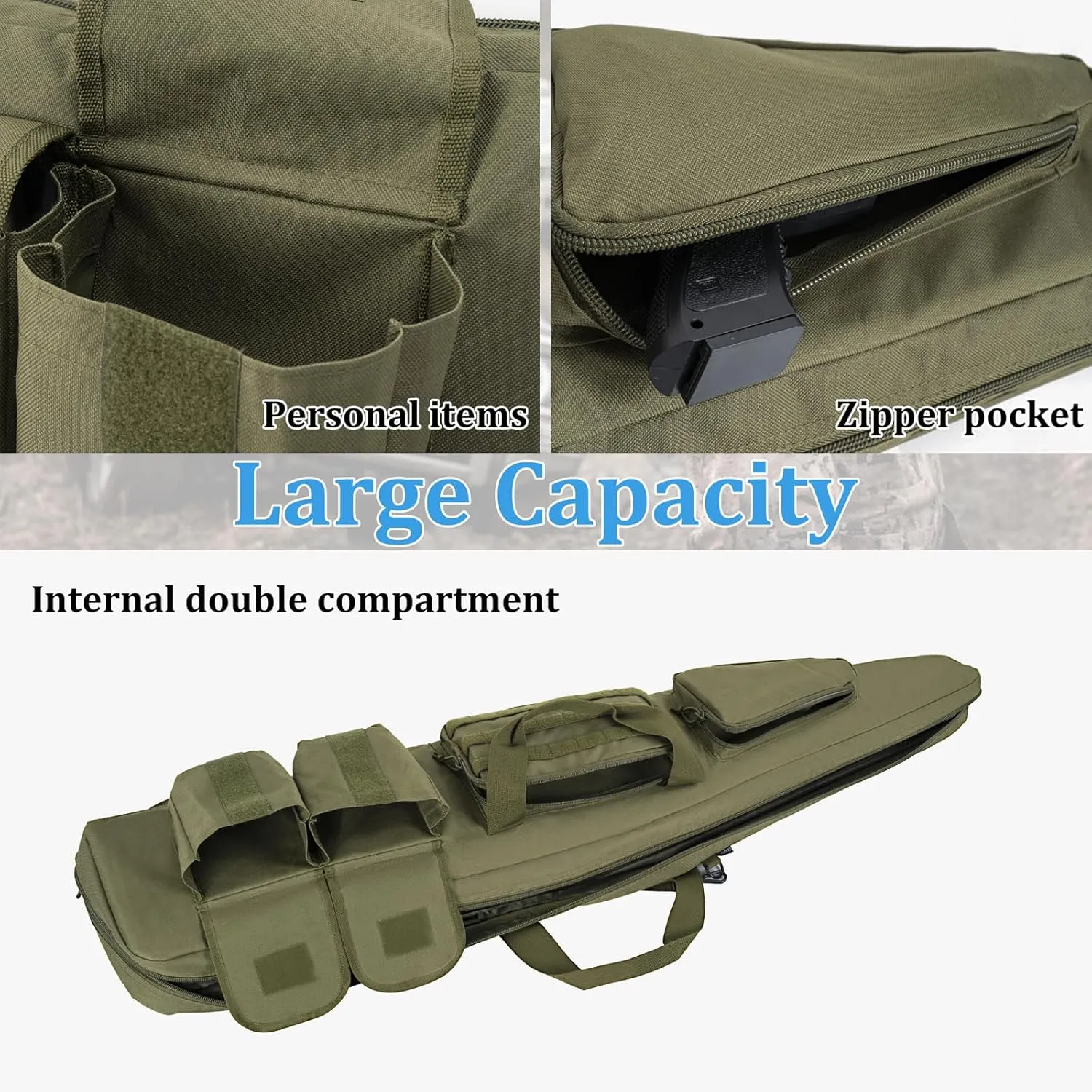 Soft Double Shotgun Rifle Case 38"/42"/46"/52" Long Rifle Bag for Hunting Shooting Range, Firearm Transportation, With Multiple Magazine Holder Pouches