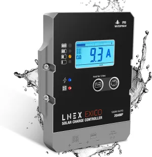 Solar Charge Controller Waterproof, 20A Super Thin Solar Panel Battery Intelligent Regulator with LCD Display 12V/24V PWM Solar Controller for LiFePO4,AGM, Gel, Flooded and Lithium Battery