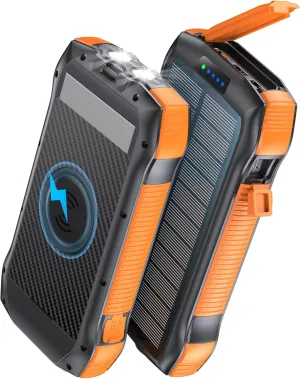Solar Charger Power Bank, 40000mAh Portable Charger QC3.0 18W PD 20W Fast Charging External Battery Pack with USB C for iPhone Samsung Tablet, Solar Battery Pack with Dual Flashlight for Camping