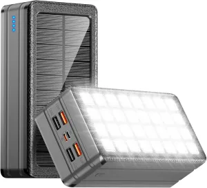 Solar Charger Power Bank 81000mAh Portable Charger USB-C in/Output PD 22.5W QC3.0 Fast Charging 5 Out Ports Battery Pack Built-in 32 Led Flashlights for iPhone Samsung Tablet Camping