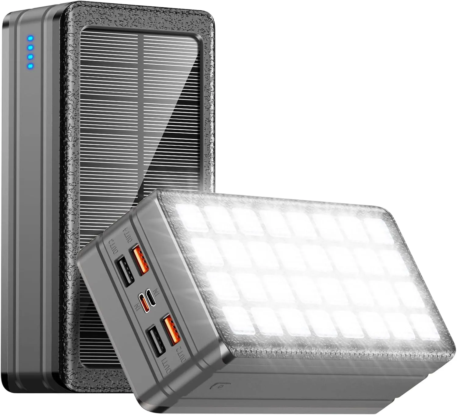 Solar Charger Power Bank 81000mAh Portable Charger USB-C in/Output PD 22.5W QC3.0 Fast Charging 5 Out Ports Battery Pack Built-in 32 Led Flashlights for iPhone Samsung Tablet Camping