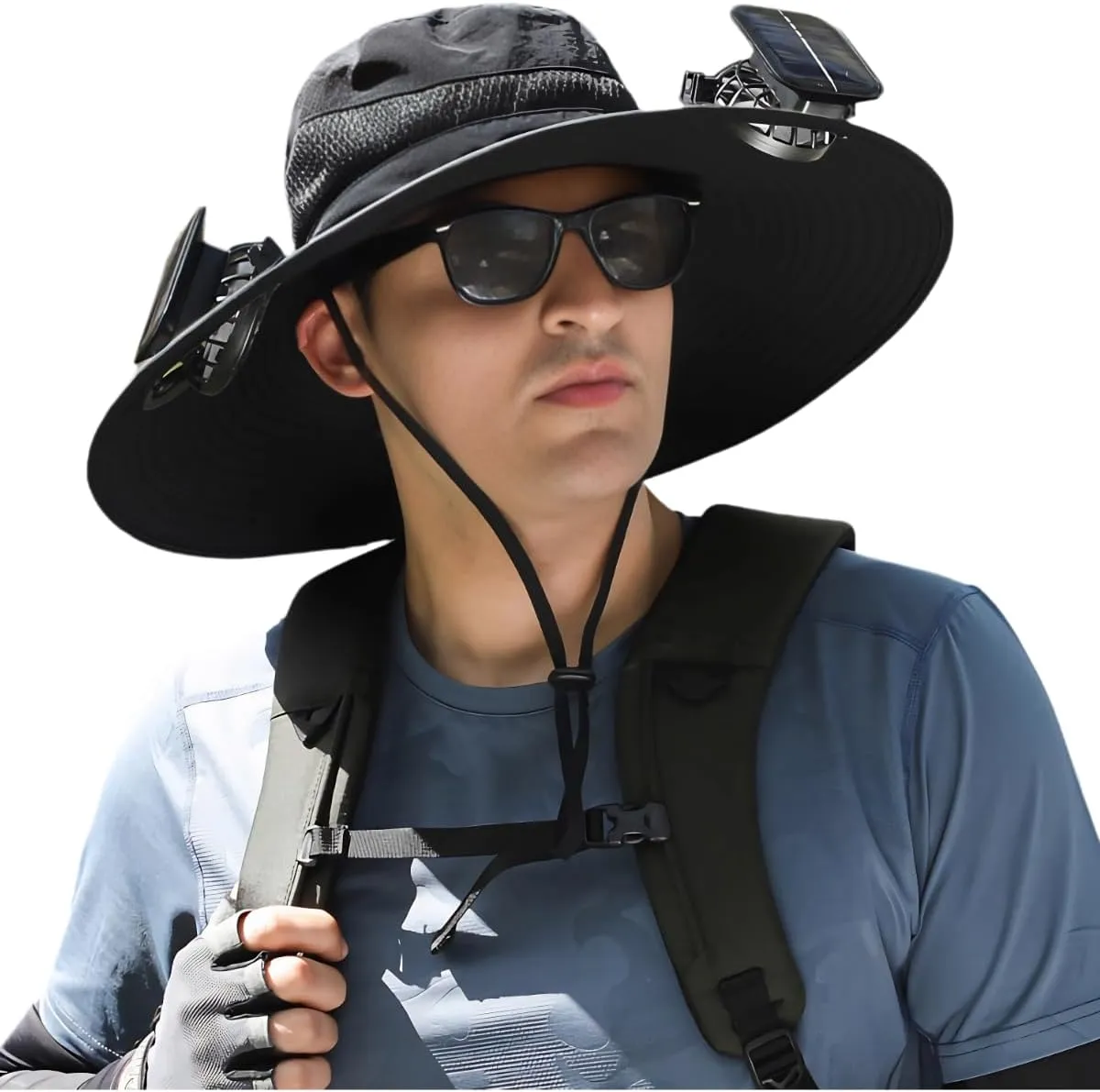Solar Fan Hat, Wide Brim Solar Fan Outdoor Fishing Hat Sun Hat for Men with 2 Solar Fan Fishing Hats, UPF 50 