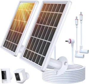 Solar Panel Charger for Ring Camera, Camcorder Solar Charger Compatible with Ring Stick Up Cam, Stick Up Cam Pro Battery, Spotlight Camera Plus Battery, Spotlight Cam Pro, 3W, 2 Pack