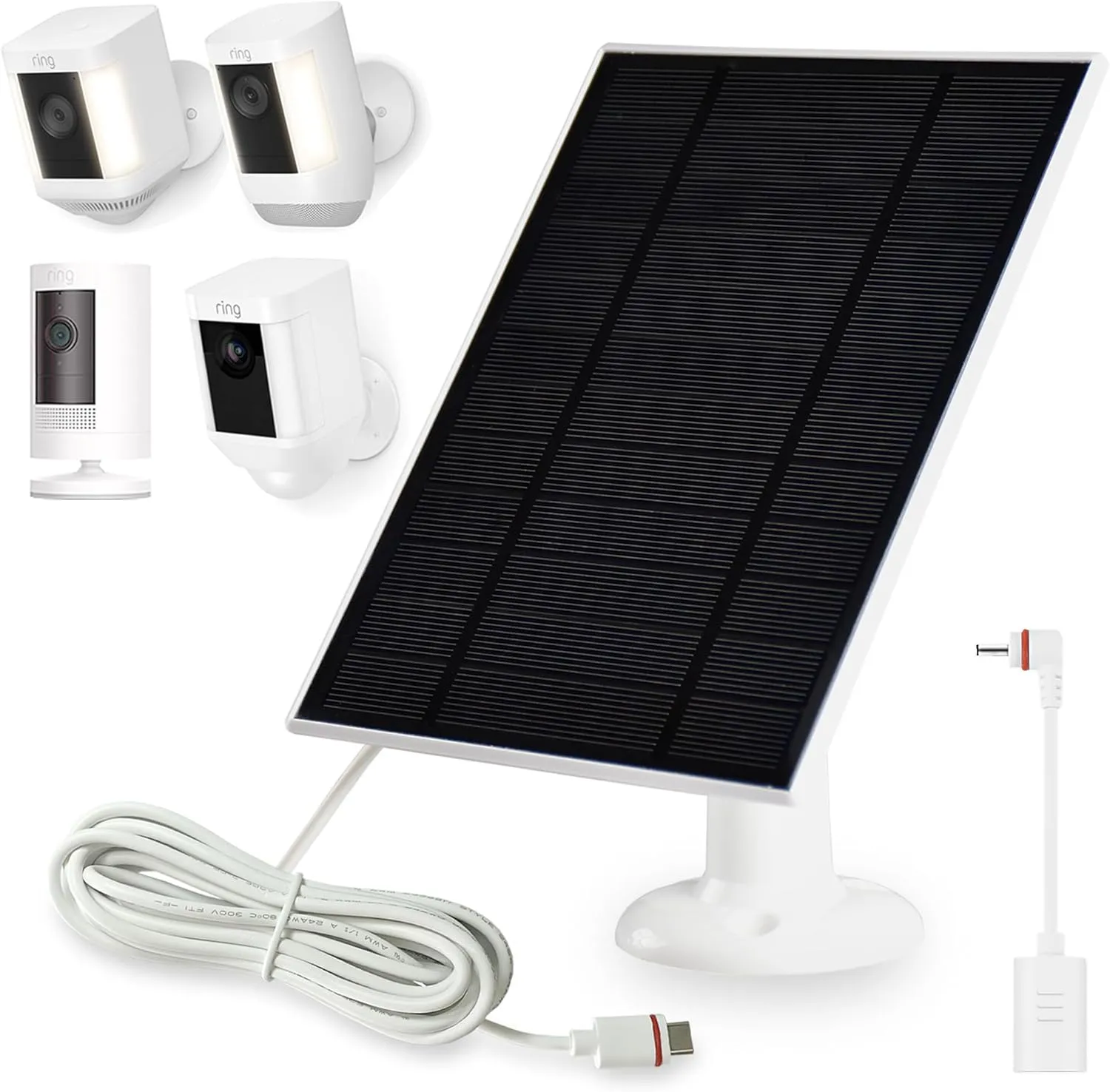 Solar Panel for Ring Cameras,1Pack Solar Panel Compatible with Ring Stick Up Cam/Pro Battery,Ring Spotlight Cam Plus/Pro Battery,with USB-C to Barrel Plug Adapter
