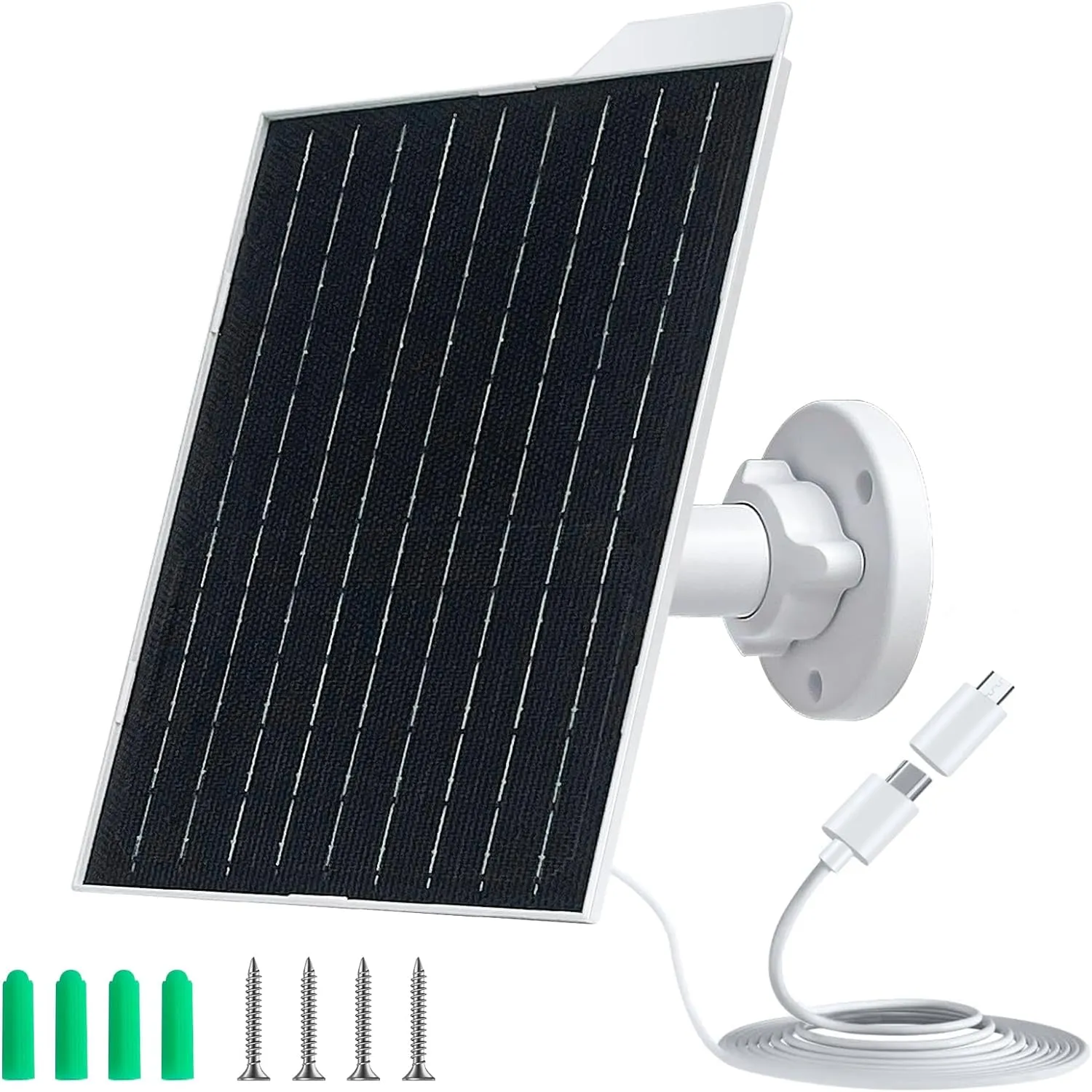 Solar Panel for Security Camera 5V,Solar Charger for Ring Camera 10W,USB with C Port &Micro,Ring Doorbell Solar Charger with Adjustable Mounting Waterproof,9.8ft Long Fast Charging Cable(2 Pack)