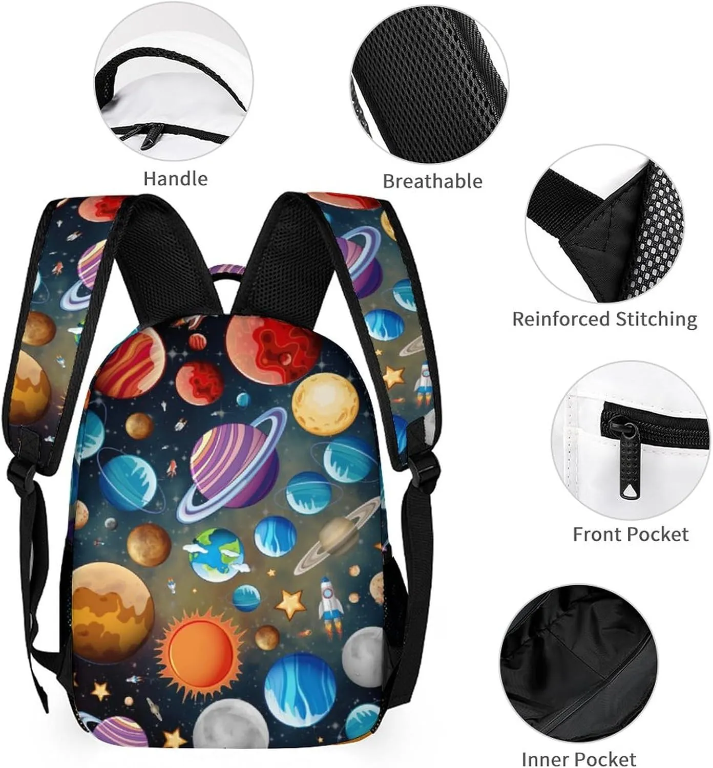 Solar System Backpack with Lunch Box & Pencil Case for Kids Girls Boys School, 16 Inch Cute Planet Bookbag, School Backpack for Students Children, Lightweight, Large Capacity