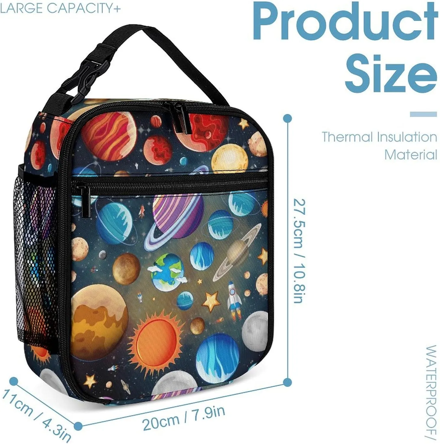 Solar System Backpack with Lunch Box & Pencil Case for Kids Girls Boys School, 16 Inch Cute Planet Bookbag, School Backpack for Students Children, Lightweight, Large Capacity