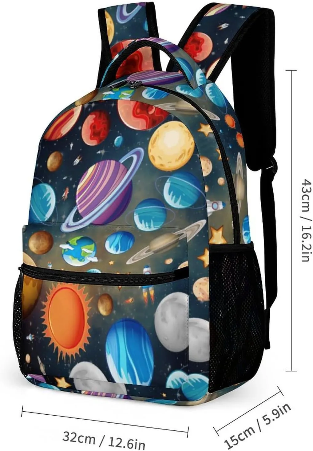 Solar System Backpack with Lunch Box & Pencil Case for Kids Girls Boys School, 16 Inch Cute Planet Bookbag, School Backpack for Students Children, Lightweight, Large Capacity