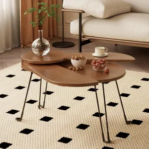 Solid Wood Folding Coffee Table, Unique Beetle Design, Full Assembly, Small Coffee Table for Small Spaces, Portable Picnic Table for Outdoor, Living Room (Walnut)