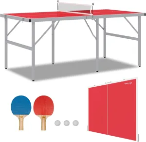 Soozier Mini Ping Pong Table Set for Outdoor and Indoor, Foldable Table Tennis Table with Net, 2 Paddles, 3 Balls, Adjustable Feet, Easy Assembly