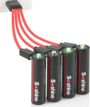 Soshine Rechargeable Lithium AA Batteries - USB C AA Battery 1.5V 3500mWh Charges 2 Hours,with 4-in-1 USB-C Charging Cable, 4-Pack