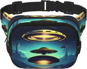 Spacecraft descend Fitness travel shoulder bag, fashionable and casual waist bag, square double-layer waist bag