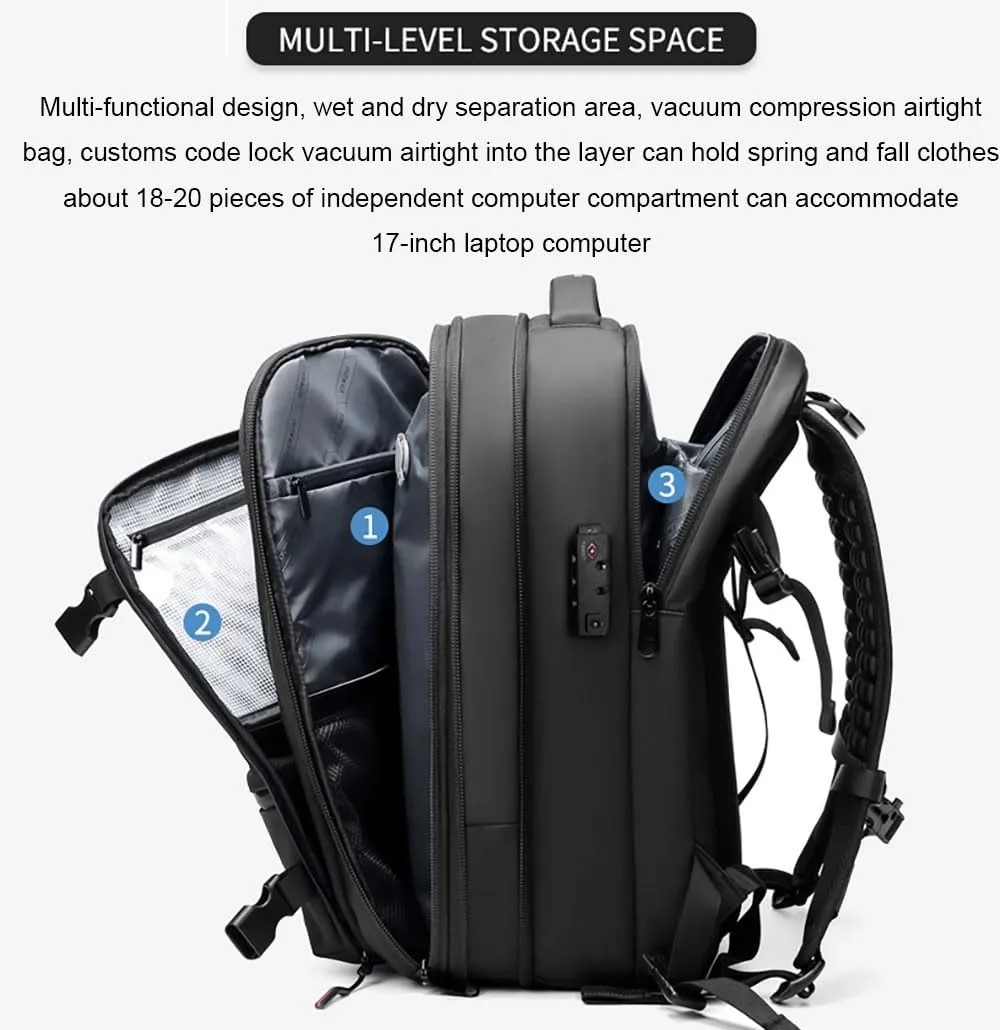 Spacevacpro Backpack, Expandable Multifunctional Large Capacity, Travel Backpack With Vacuum Water Resistant (Gray)