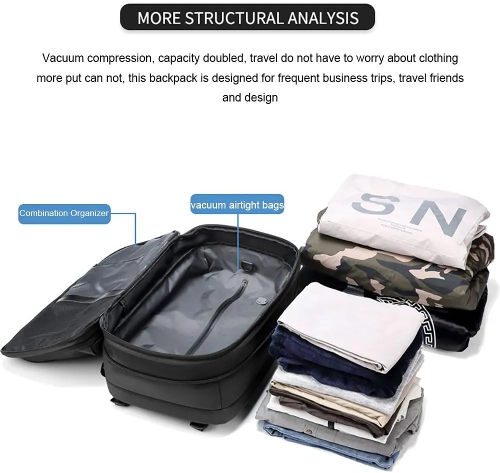 Spacevacpro Backpack, Expandable Multifunctional Large Capacity, Travel Backpack With Vacuum Water Resistant (Gray)