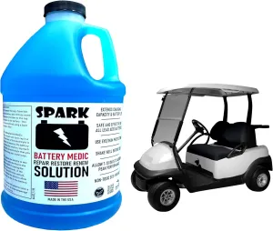 SPARK Golf Cart Battery Restore Liquid Solution - Restore - Repair - 6, 8, 12 Volt Lead Acid Batteries - Made in USA - Expands Charge Capacity - Extends Battery Life - Non-Toxic - Larger 64oz Bottle