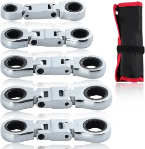 SPEEDWOX 5pcs Double Box End Flex-Head Ratcheting Combination Wrench Set - Metric Wrench Sets