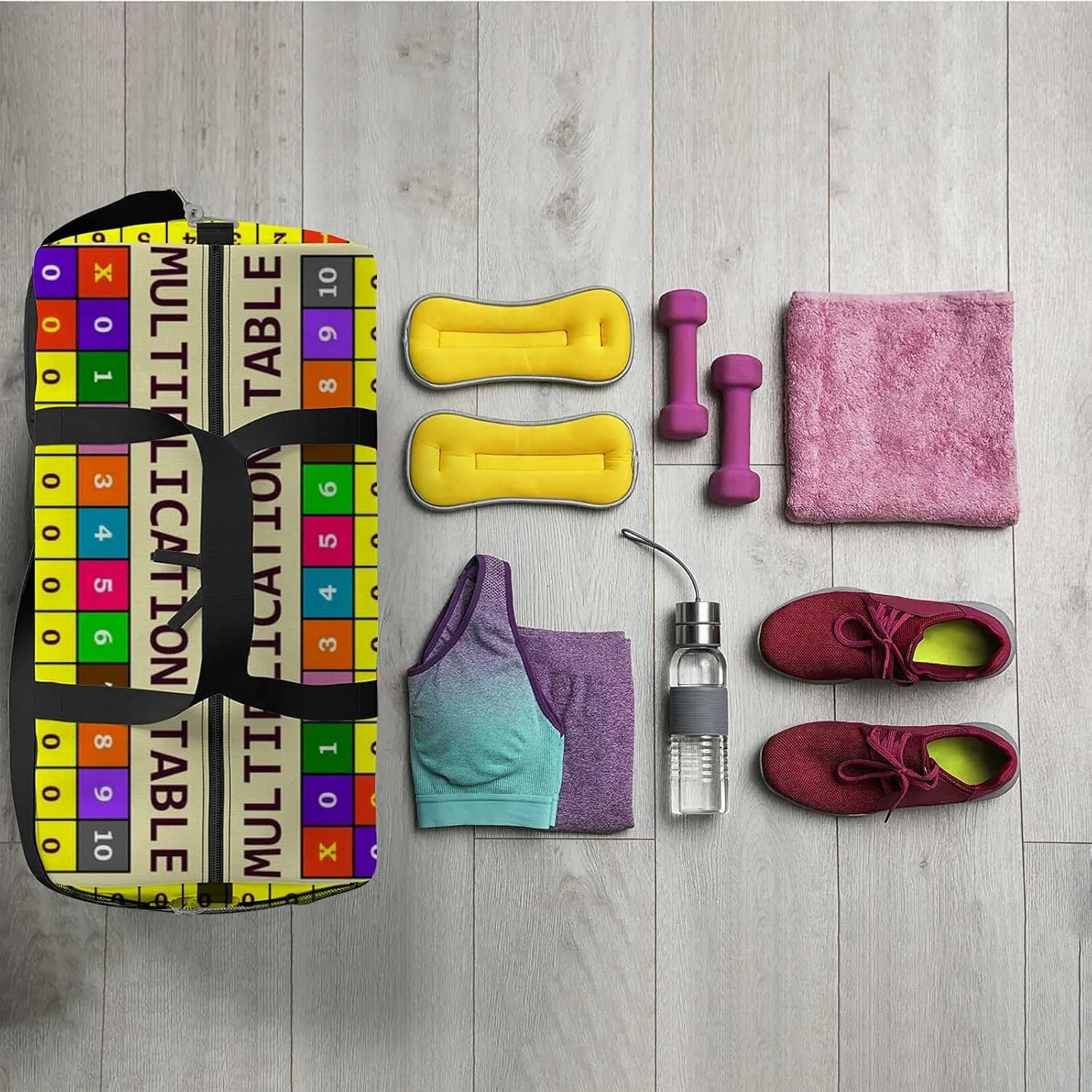 Sports Gym Bag for Women and Men Waterproof Multiplication Table Template Duffel Bag Lightweight Carryon Traveling Boarding Gripsack