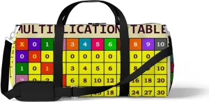Sports Gym Bag for Women and Men Waterproof Multiplication Table Template Duffel Bag Lightweight Carryon Traveling Boarding Gripsack
