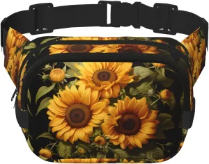 Square Double Layer Waist Bag - Crossbody Bag/Adjustable Strap Chest,for Travel Workout Running print with the yellow sunflower