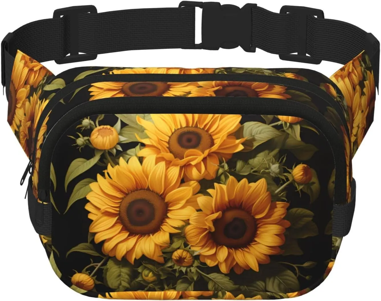 Square Double Layer Waist Bag - Crossbody Bag/Adjustable Strap Chest,for Travel Workout Running print with the yellow sunflower