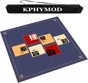 Square Thick Mahjong Table mat with Storage Bag, Lightweight Anti Slip Noise Reduction Table Cover, Board Card Dominoes Tile Game mat(Blue,23.62x23.62 in)