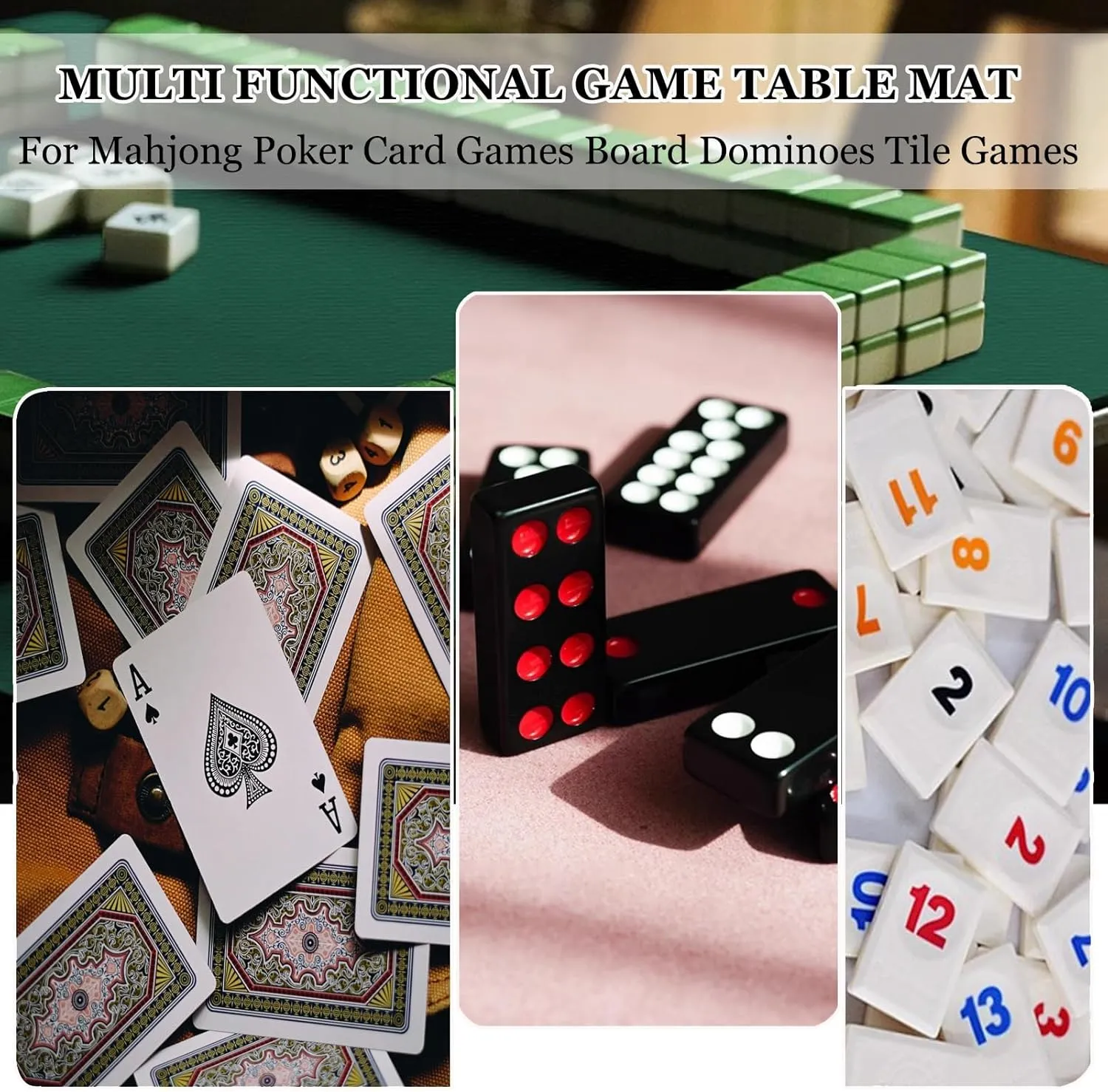 Square Thick Mahjong Table mat with Storage Bag, Lightweight Anti Slip Noise Reduction Table Cover, Board Card Dominoes Tile Game mat(Blue,23.62x23.62 in)
