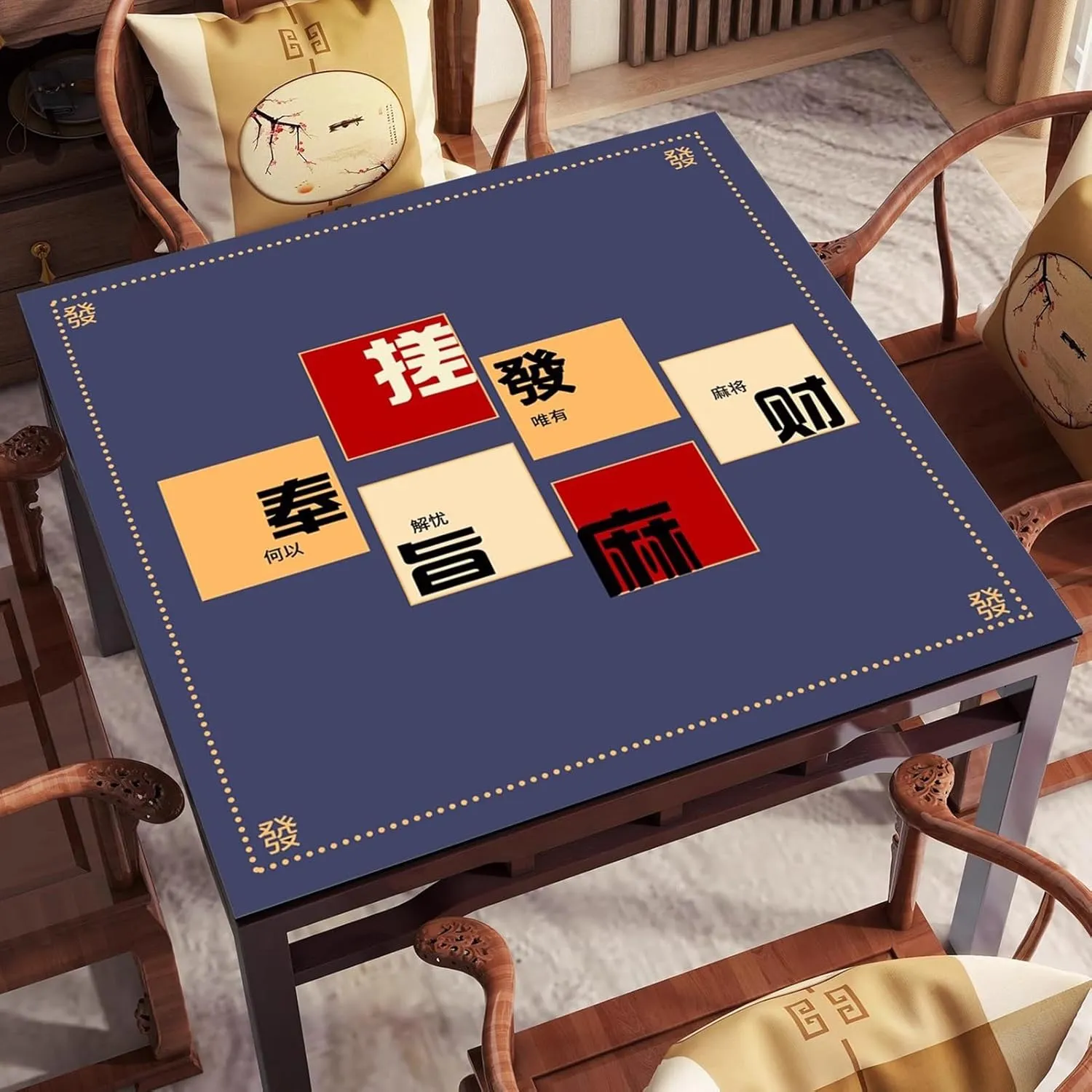 Square Thick Mahjong Table mat with Storage Bag, Lightweight Anti Slip Noise Reduction Table Cover, Board Card Dominoes Tile Game mat(Blue,23.62x23.62 in)