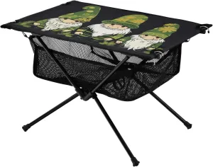 St Patrick's Day Gnomes Portable Folding Camping Table, Compact Lightweight Beach Table with Carrying Bag for Outdoor Picnics, BBQs, Camp