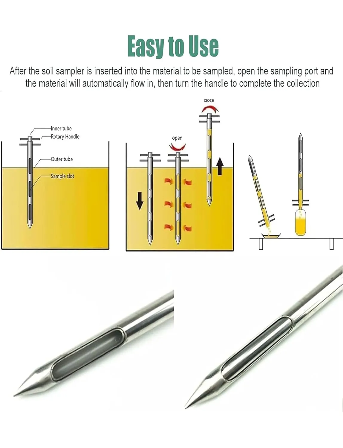 Stainless Steel Grains Powder Sampler Probe Rotary Handle Granule Solid Sack Bag Sampling Thief Double Tubes(3.2cm,300CM/118IN)