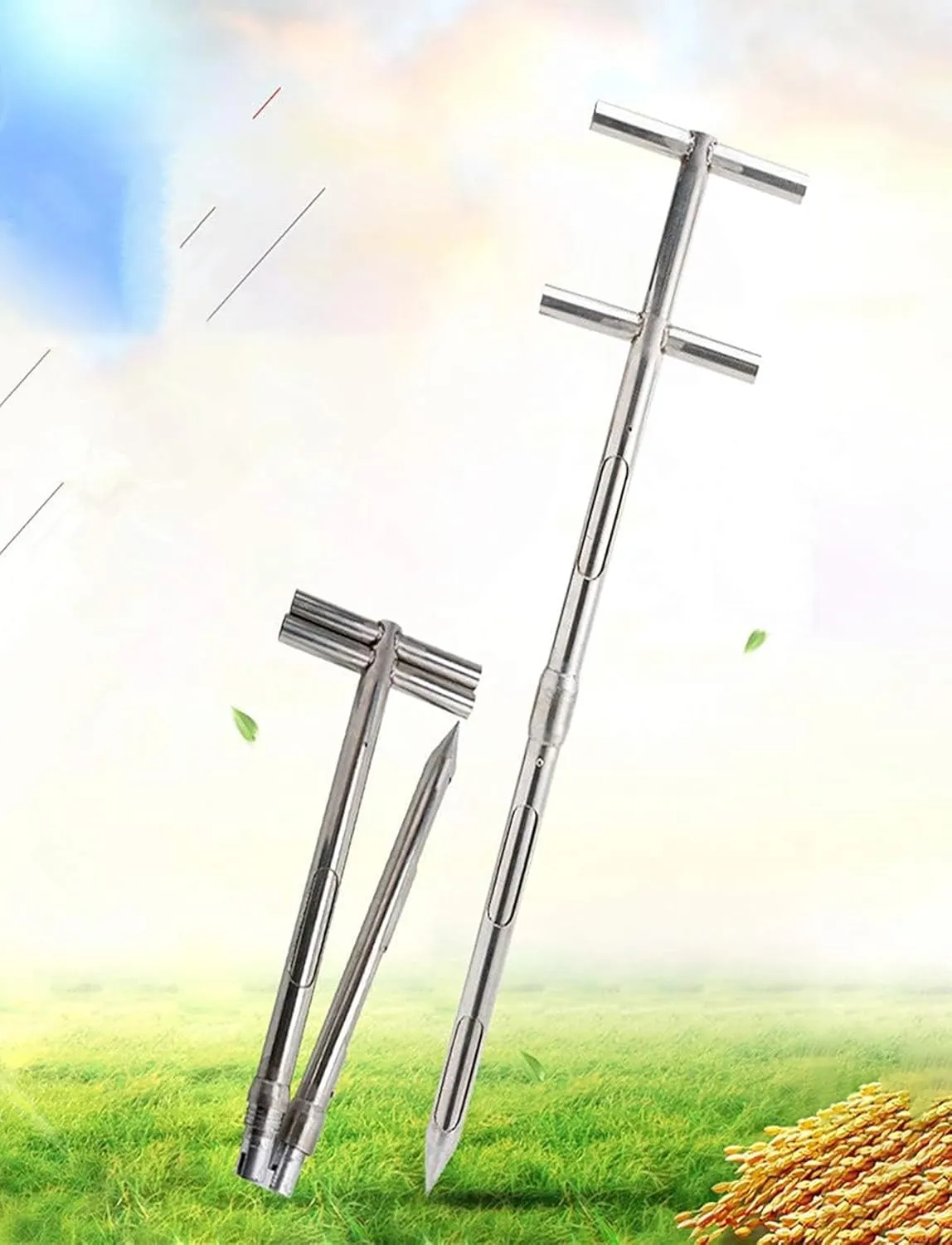 Stainless Steel Grains Powder Sampler Probe Rotary Handle Granule Solid Sack Bag Sampling Thief Double Tubes(3.2cm,300CM/118IN)