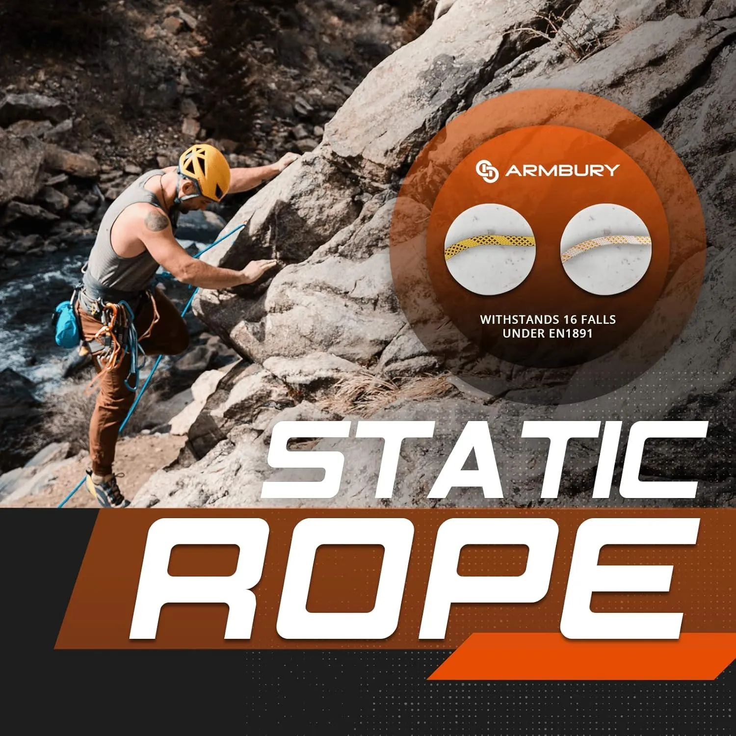 Static Climbing Rope - High Strength Single Climbing Safety Rope Ideal for Rescue Activities Caving Rappelling/Abseiling Hauling and Ascending (11x200,Yellow)