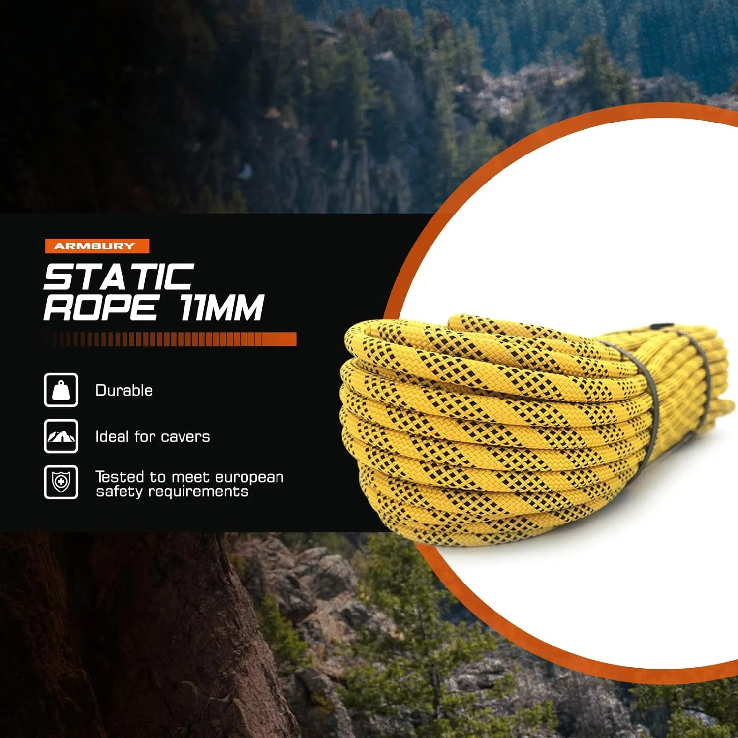 Static Climbing Rope - High Strength Single Climbing Safety Rope Ideal for Rescue Activities Caving Rappelling/Abseiling Hauling and Ascending (11x200,Yellow)