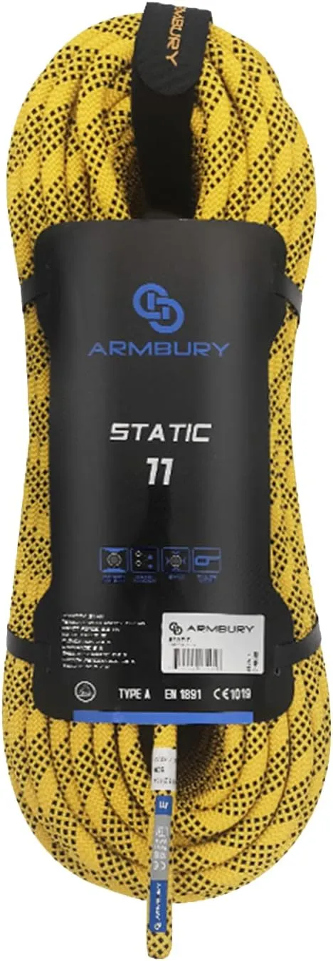 Static Climbing Rope - High Strength Single Climbing Safety Rope Ideal for Rescue Activities Caving Rappelling/Abseiling Hauling and Ascending (11x200,Yellow)
